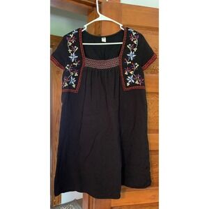 Old Navy Embroidered Dress Black Floral Short‎ Sleeve Casual Mini Dress
